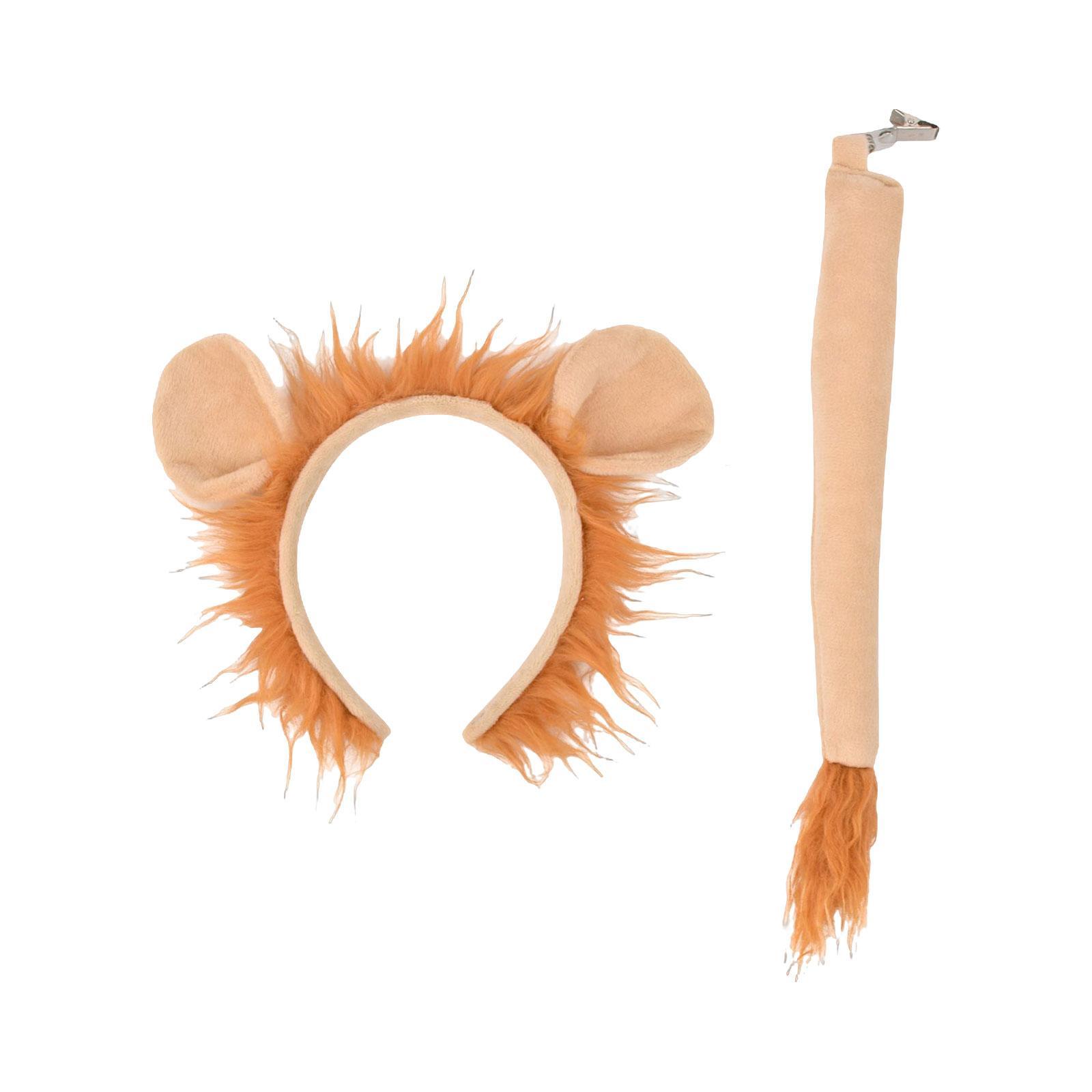 Animal Lion Costume Ears and Tail Set Cosplay Fancy Dress Jungle for Party Children