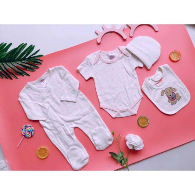 Set Body sơ sinh 4 chi tiết Little me chất đẹp cho bé hàng xuất dư