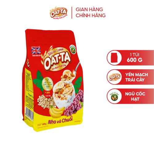 Yến Mạch Trái Cây Nho Chuối OATTA Thơm Ngon Giàu Chất Dinh Dưỡng Thể Ăn Liền Túi 600gam