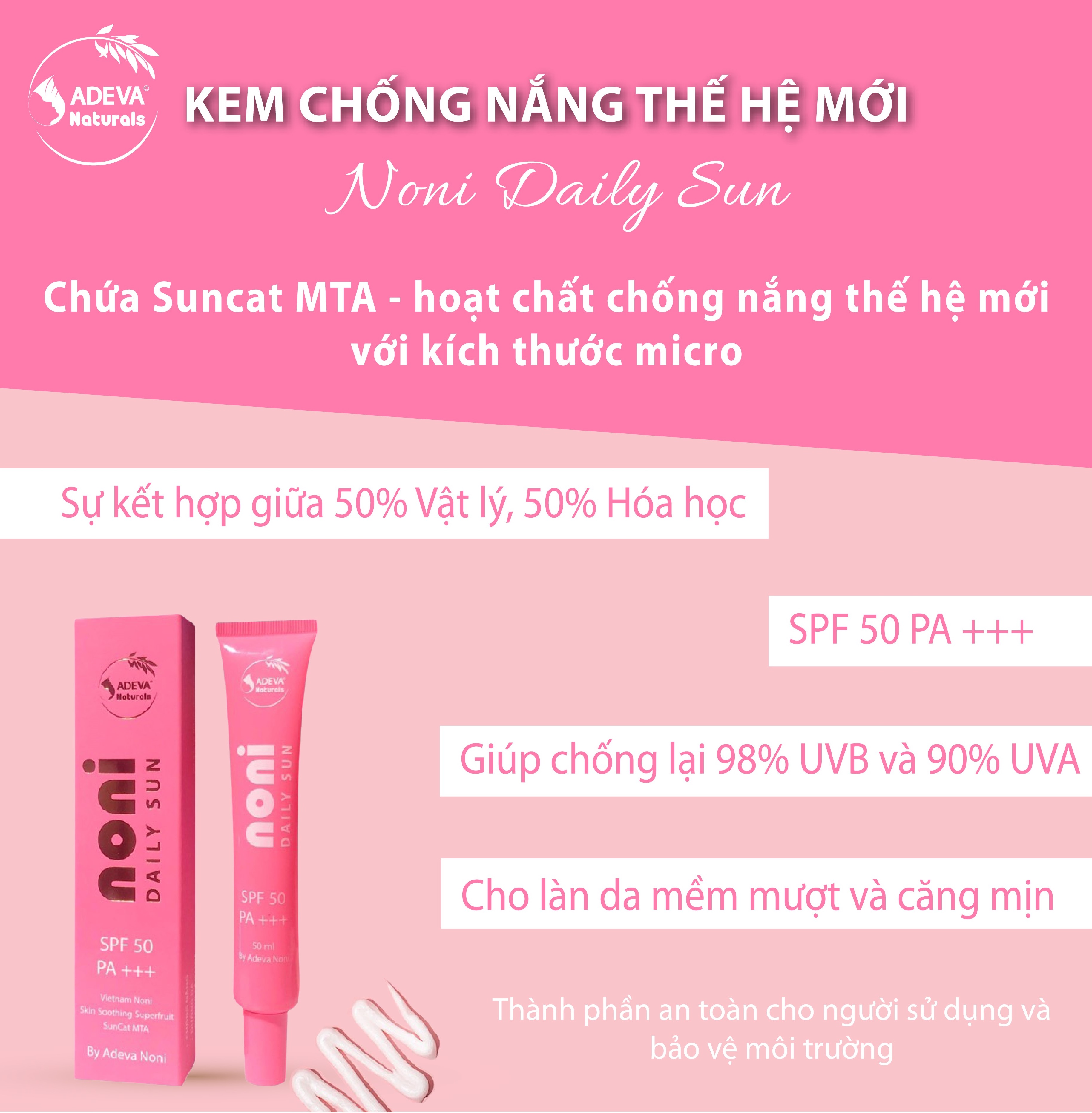 Bộ đôi Kem chống nắng dưỡng da từ thảo dược thiên nhiên Adeva Noni cho mặt và cho body - SPF 50+ PA+++, tặng kèm 1 son dưỡng môi không màu