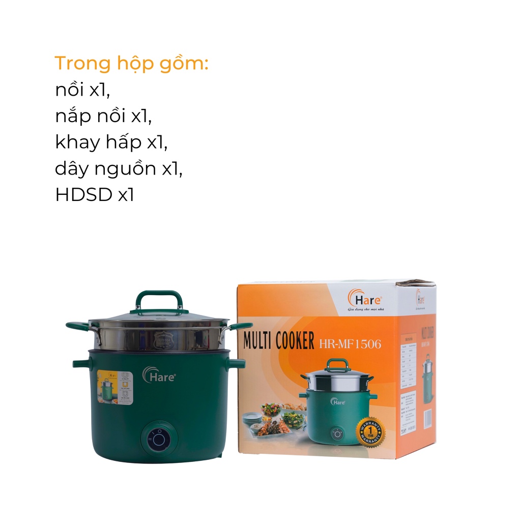 Nồi lẩu điện đa năng HR-MF3006 (3.0L) -hàng chính hãng thương hiệu Hare - bảo hành 12 tháng