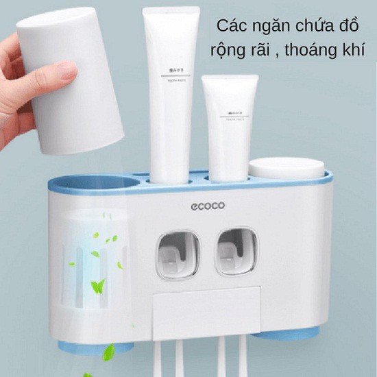 Kệ để và sắp xếp đồ nhà tắm treo tường kiêm 2 dụng cụ nhả kem đánh răng tự động cho người lớn, trẻ em Ecoco cao cấp ƯU ĐÃI LỚN HÔM NAY