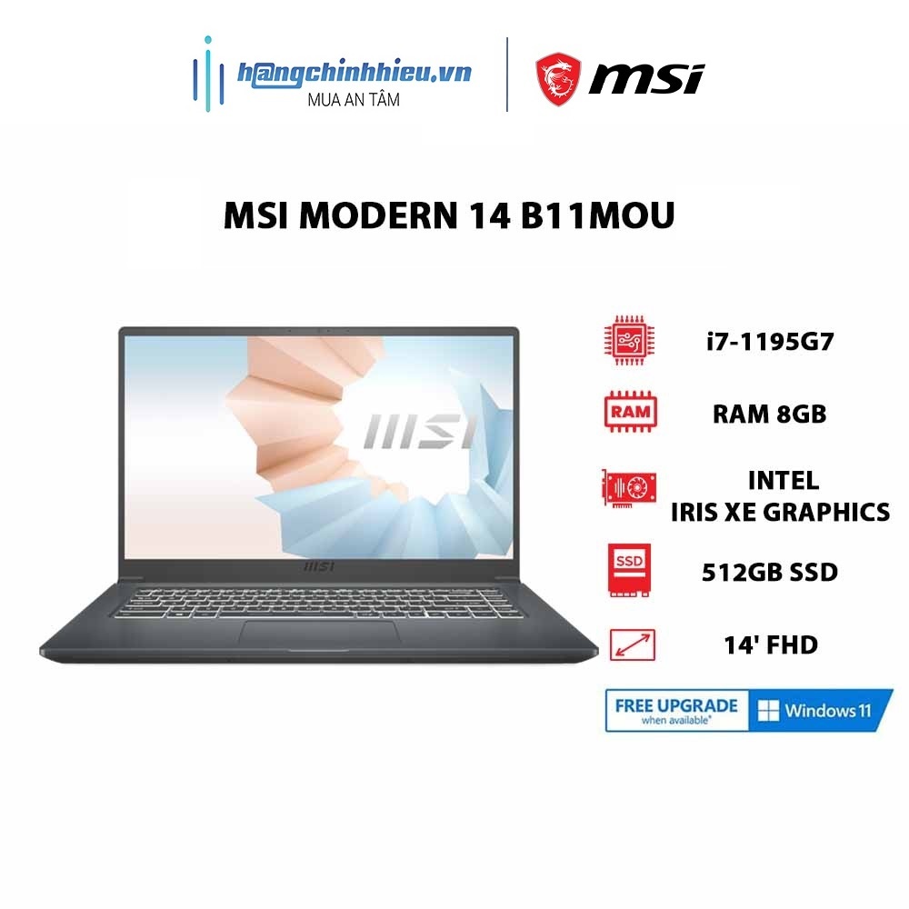 Laptop MSI Modern 14 B11MOU-1065VN i7-1195G7 | 8GB | 512GB | 14' FHD | Win 11 Hàng chính hãng