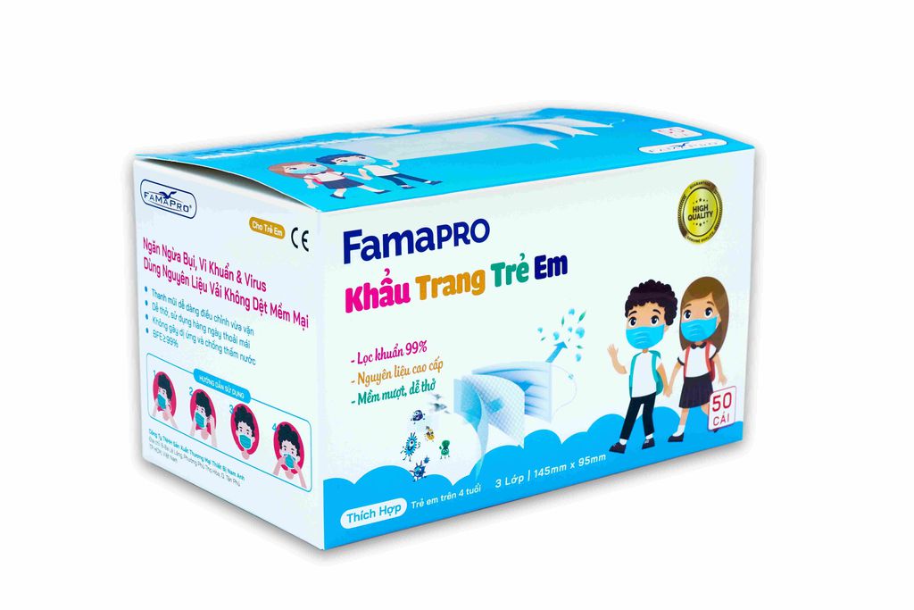 [COMBO Ưu Đãi] 3 Hộp Khẩu Trang Y Tế Trẻ Em Cao Cấp FAMAPRO - 3 Lớp/Kháng Virus, Lọc Khuẩn, Bụi, 99% Tốt Nhất / [MAX KID Chính Hãng - Hộp 50 Cái ]