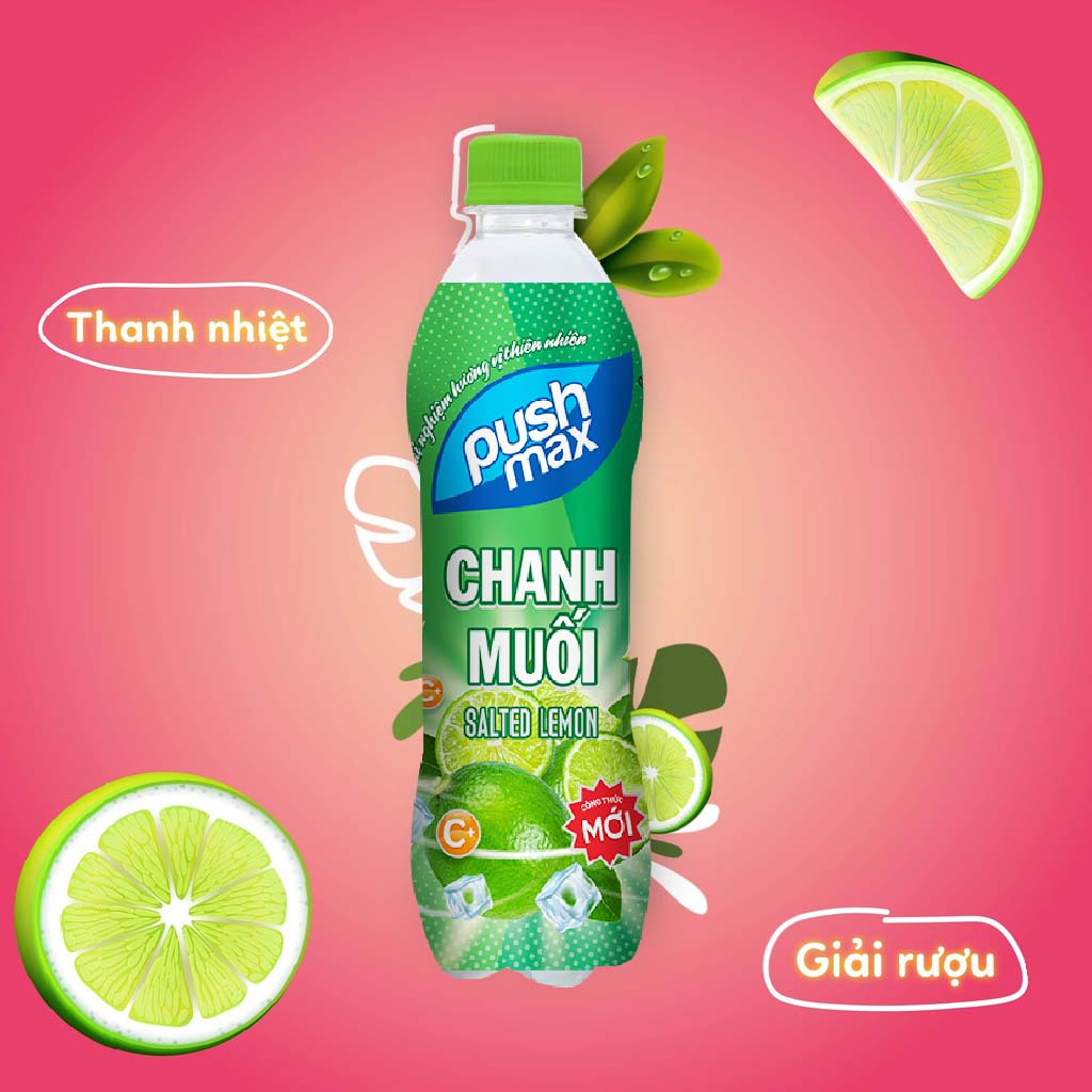 Thùng 24 Chai Nước Trái Cây Chanh muối Pushmax (350ml x 24 Chai) [DATE 16.04.24]