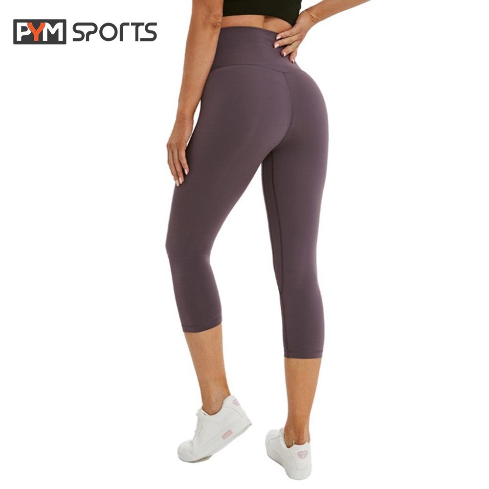 Quần legging thể thao lulu, quần tập Gym - Yoga PYMSPORT - PYML020 lửng trơn, cạp cao nâng mông