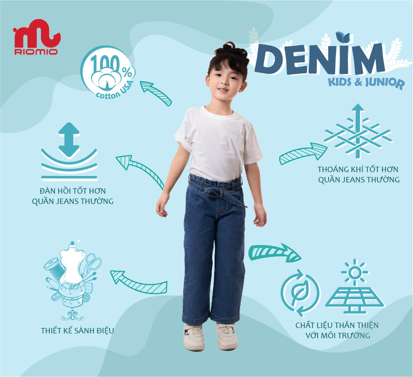 Quần jeans bé gái [Denim cotton USA] chính hãng RIOMIO - RO031.2 màu dark