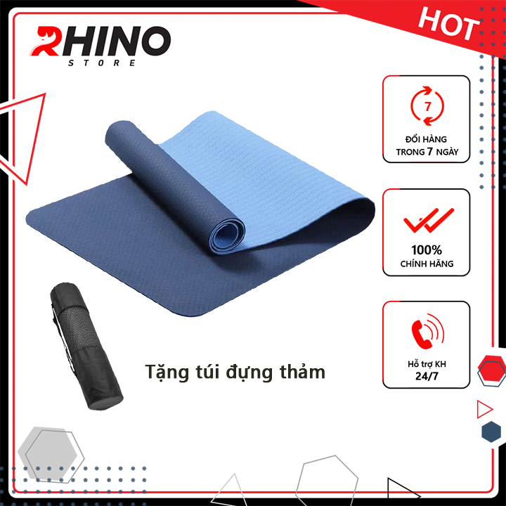 Thảm tập yoga 2 lớp 6mm tặng kèm túi  Rhino M901 cao su non TPE siêu bám, chống trượt, tập gym, thể dục tại nhà - Hàng chính hãng