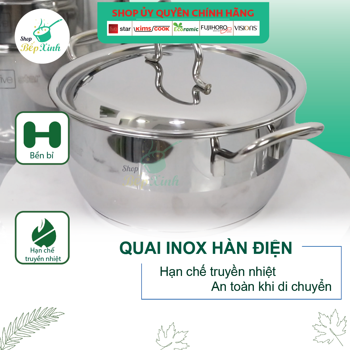 Bộ Nồi Inox 3 Đáy Từ Fivestar Standard FSB50002 5 chiếc nắp kính