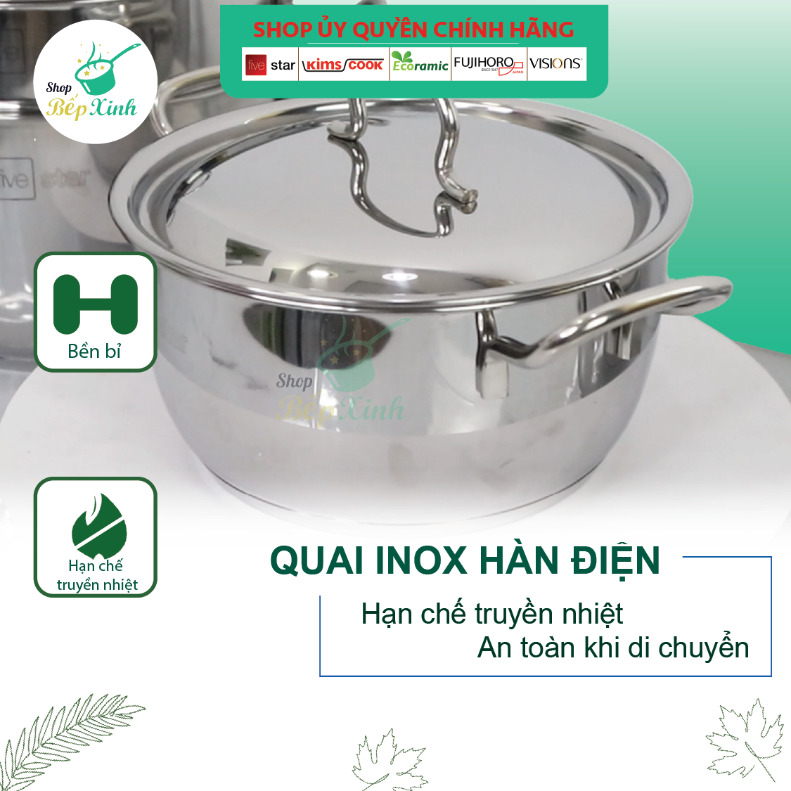 Bộ nồi inox FIVESTAR 6 chiếc nắp kính 3 đáy dùng được bếp từ ,hồng ngoại , gas