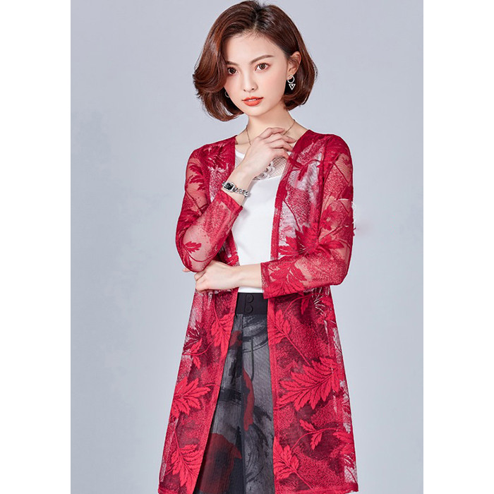 Áo cardigan nữ dáng dài họa tiết hoa vô sắc A23