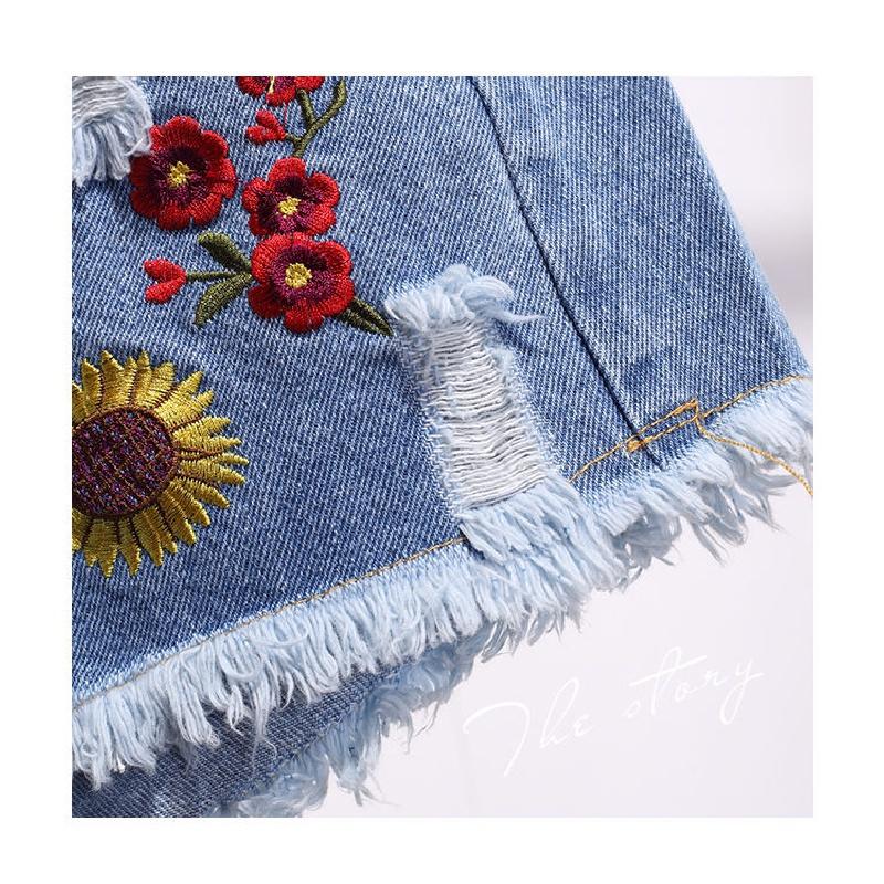 Quần Short Denim Ống Rộng Lưng Cao Plus Size Dành Cho Nữ