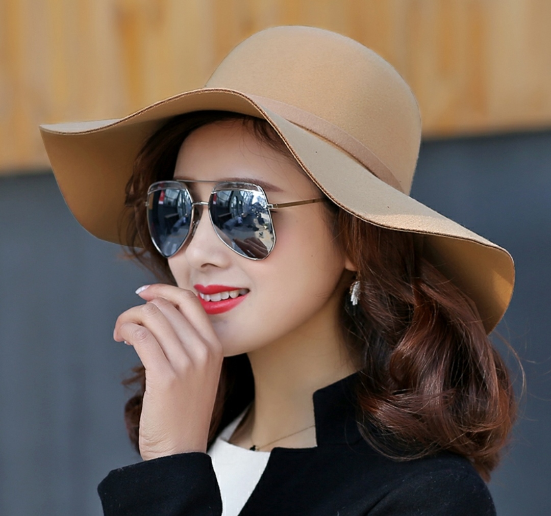 Nón rộng vành nữ mũ chống nắng rộng vành đi biển fedora màu kem thời trang Hàn Quốc dona22030804