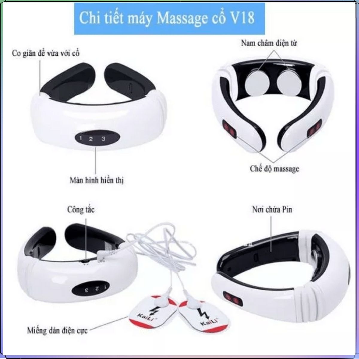 Máy Massage Cổ Vai Gáy 3D Thông Minh Sử Dụng Xung Điện Trị Liệu Kèm 2 Miếng Dán Giúp Giảm Đau Mỏi Mọi Vị Trí