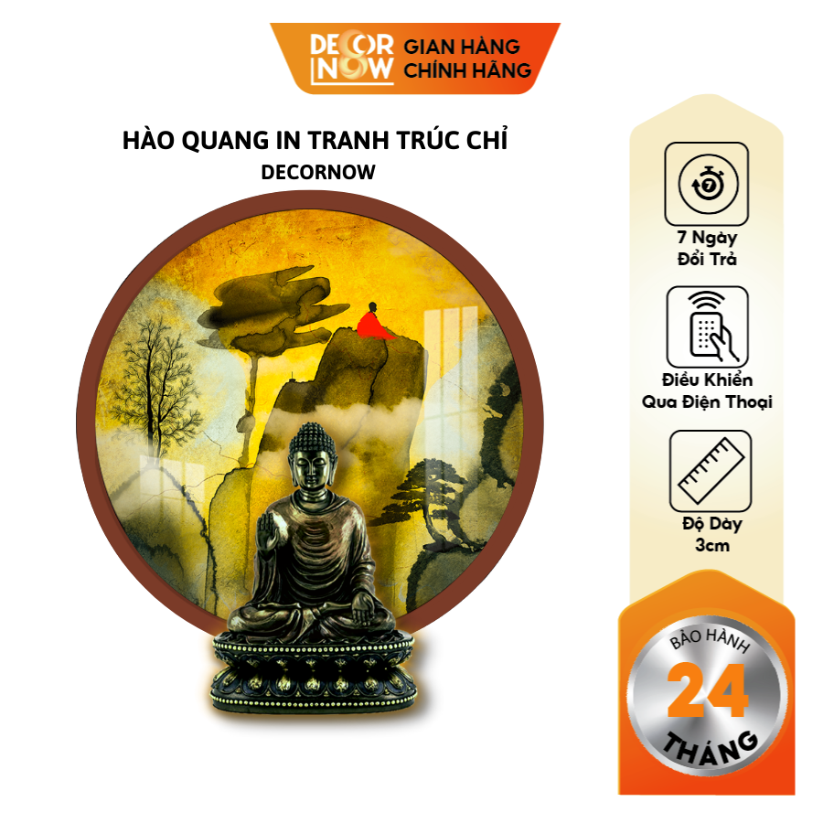 Đèn Hào Quang Phật In Tranh Trúc Chỉ DECORNOW 30,40 cm, Trang Trí Ban Thờ, Hào Quang Trúc Chỉ PHONG CẢNH DCN-TC36