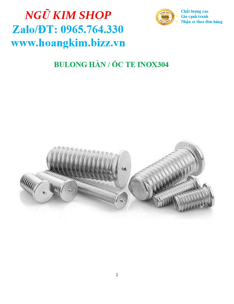 BULONG HÀN _ ỐC TE INOX304 M3, M4, M5, M6, M8