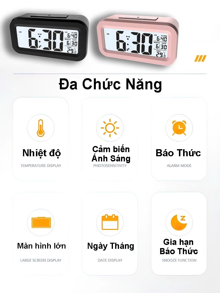 Đồng hồ báo thức điện tử để bàn màn hình đa chức năng thời gian, lịch, báo thức, nhiệt độ