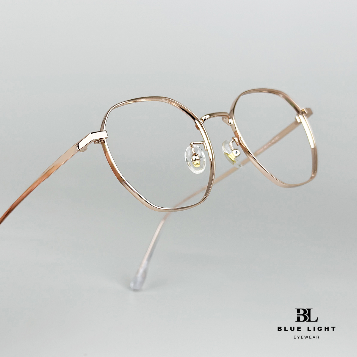 Gọng Kính Cận Giả Cận Nam Nữ Cao Cấp Titanium BLUE LIGHT, Mắt Lục Giác Nhỏ Dày Dặn, Nhẹ, Vàng Hồng Dẻo Bạc, Đen