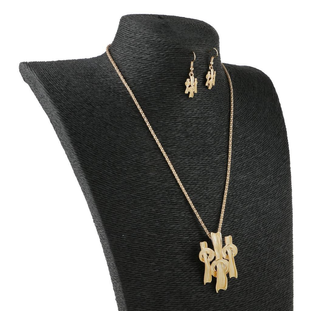 European Irregular Design Knots Pendant Chain Necklace Earrings Jewelry Set Gold