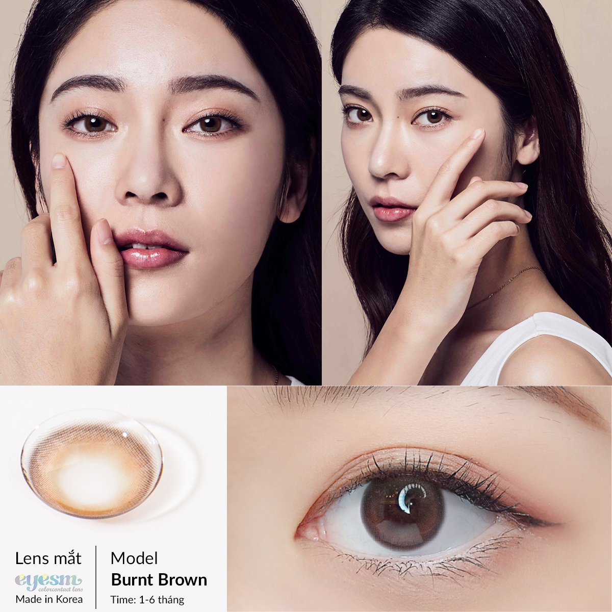 Lens áp tròng Eyesm - Burnt Brown, Lens màu nâu, sử dụng 1-6 tháng