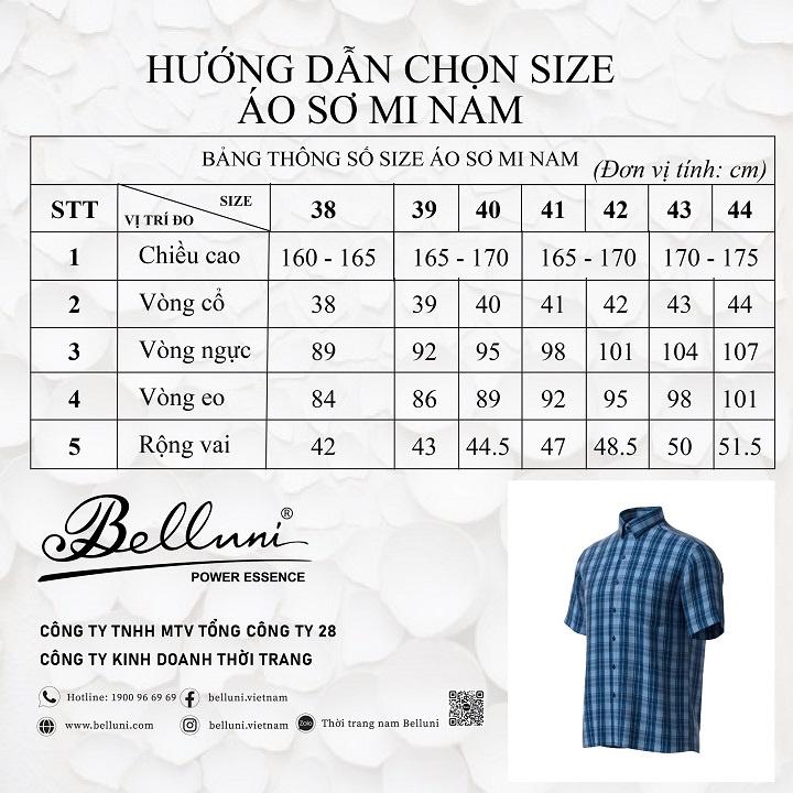 Áo sơ mi nam ngắn tay BELLUNI chất Banana sọc caro tím than - ABN.BAN.BE.209.B1