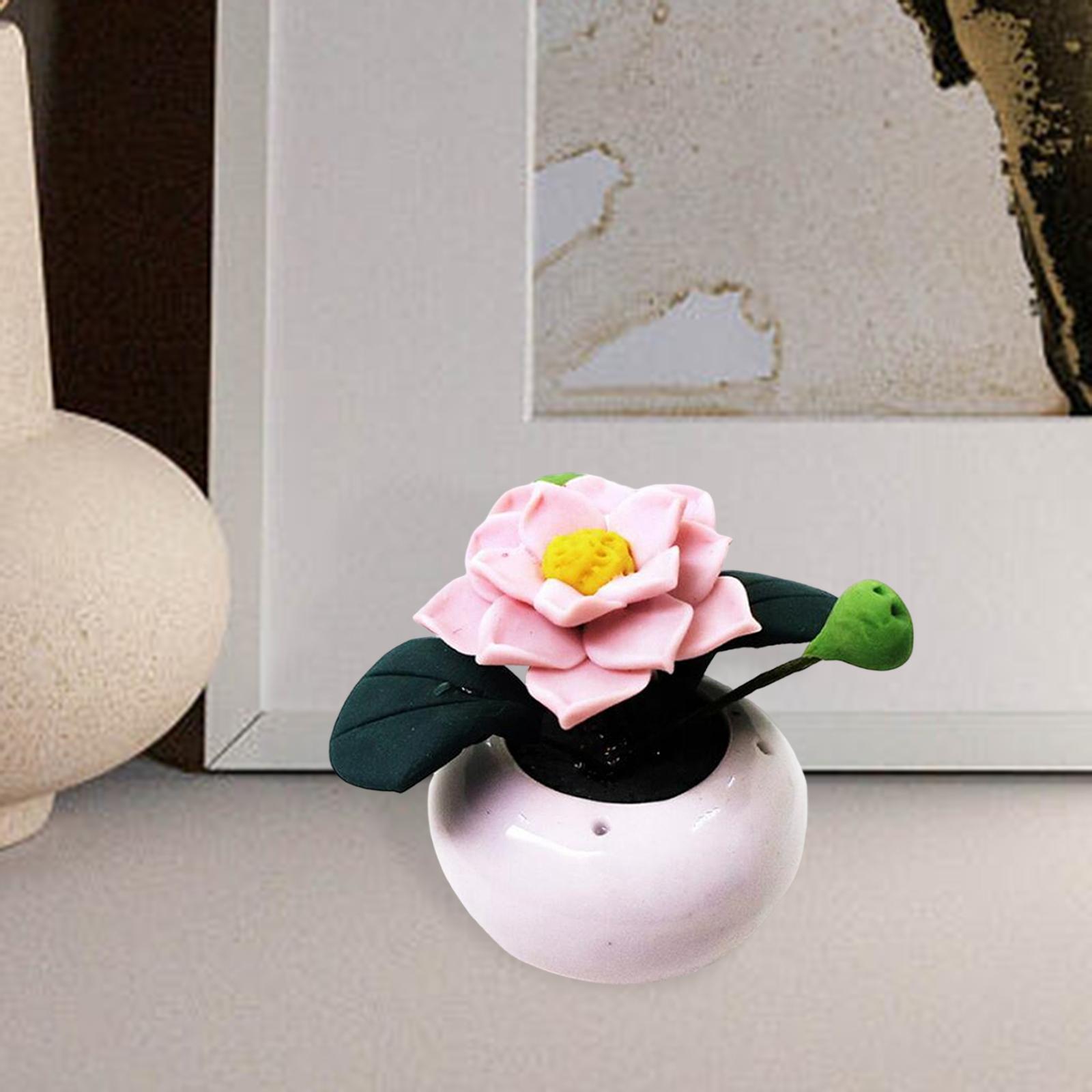 Mini Ceramic Vase Lotus Ornament Micro Landscape Furniture Life Scene 1/12