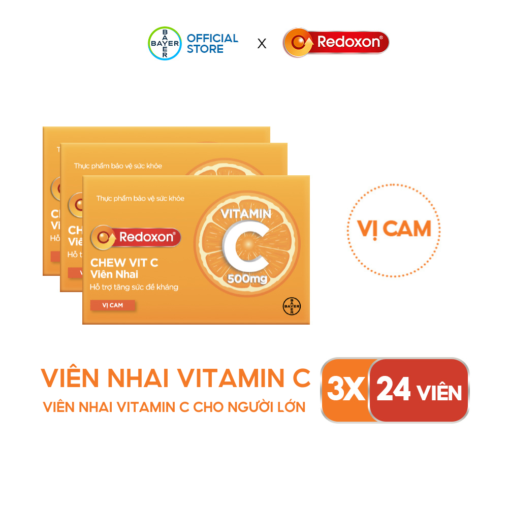 Combo 3 Hộp Viên Nhai Vitamin C Hỗ Trợ Tăng Sức Đề Kháng REDOXON Chew Vit C Hộp 24 Viên x3 Thực Phẩm Bảo Vệ Sức Khỏe Dành Cho Mọi Lứa Tuổi