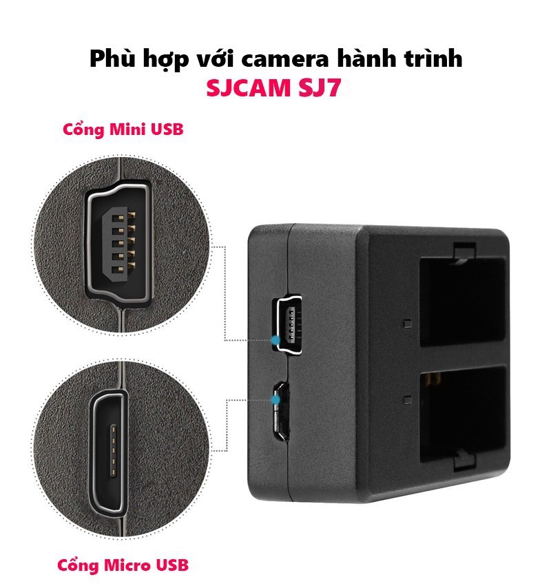 Dock Sạc Pin Đôi Kèm Cáp Cho Camera Hành Trình Sjcam SJ7 - Hàng Chính Hãng