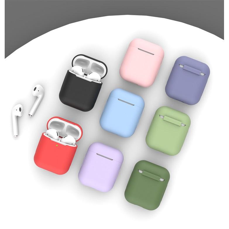 Vỏ Bảo Vệ Hộp Sạc Tai Nghe Airpod 1/2 Bằng Silicone Thiết Kế Trơn Nhiều Màu Chống Va Đập