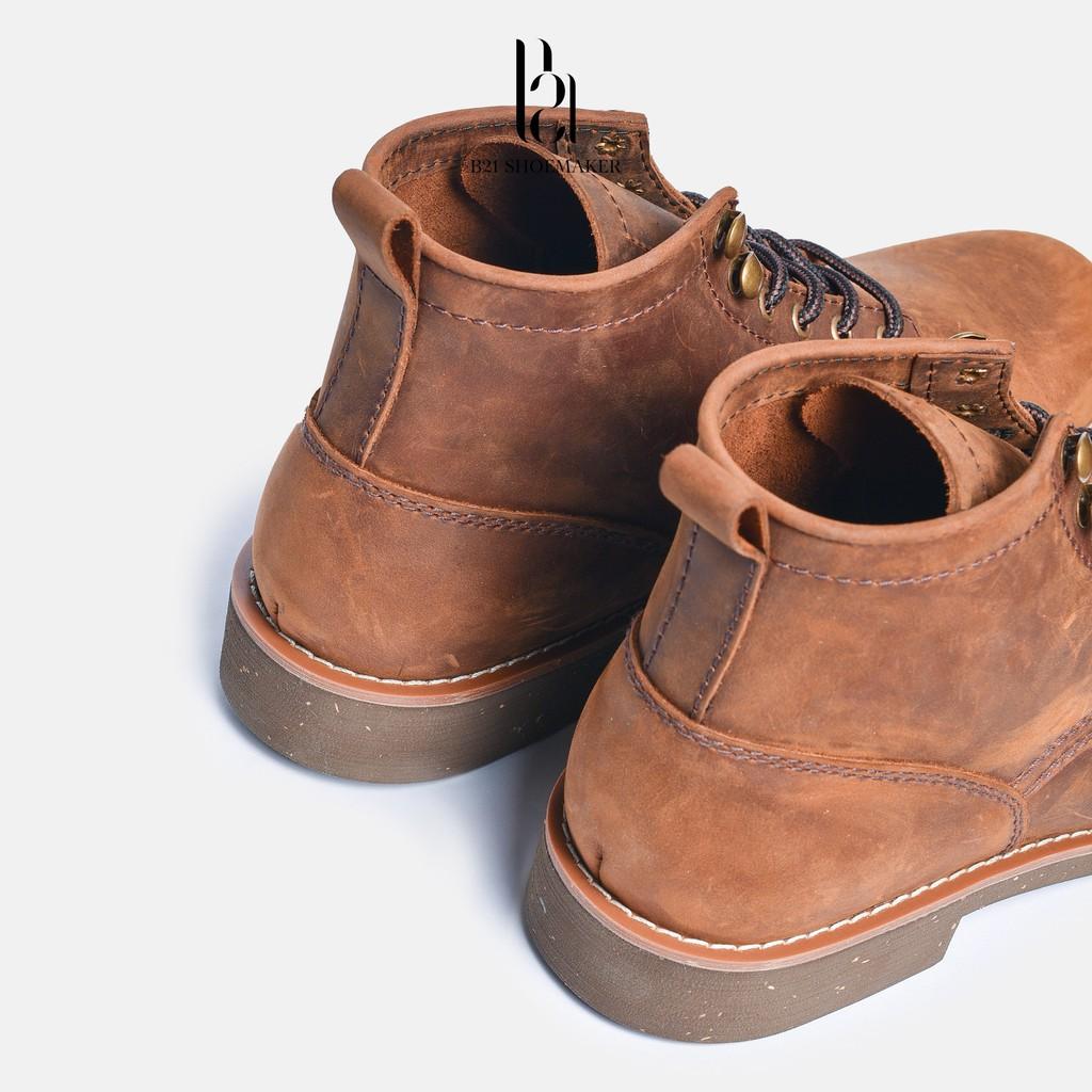 Giày Combat Boot Nam Da Bò Cao Cấp Cổ Lững Đế CORK NITRILE Tăng Chiều Cao Phong Cách Công Sở Vintage - B21 Shoemaker