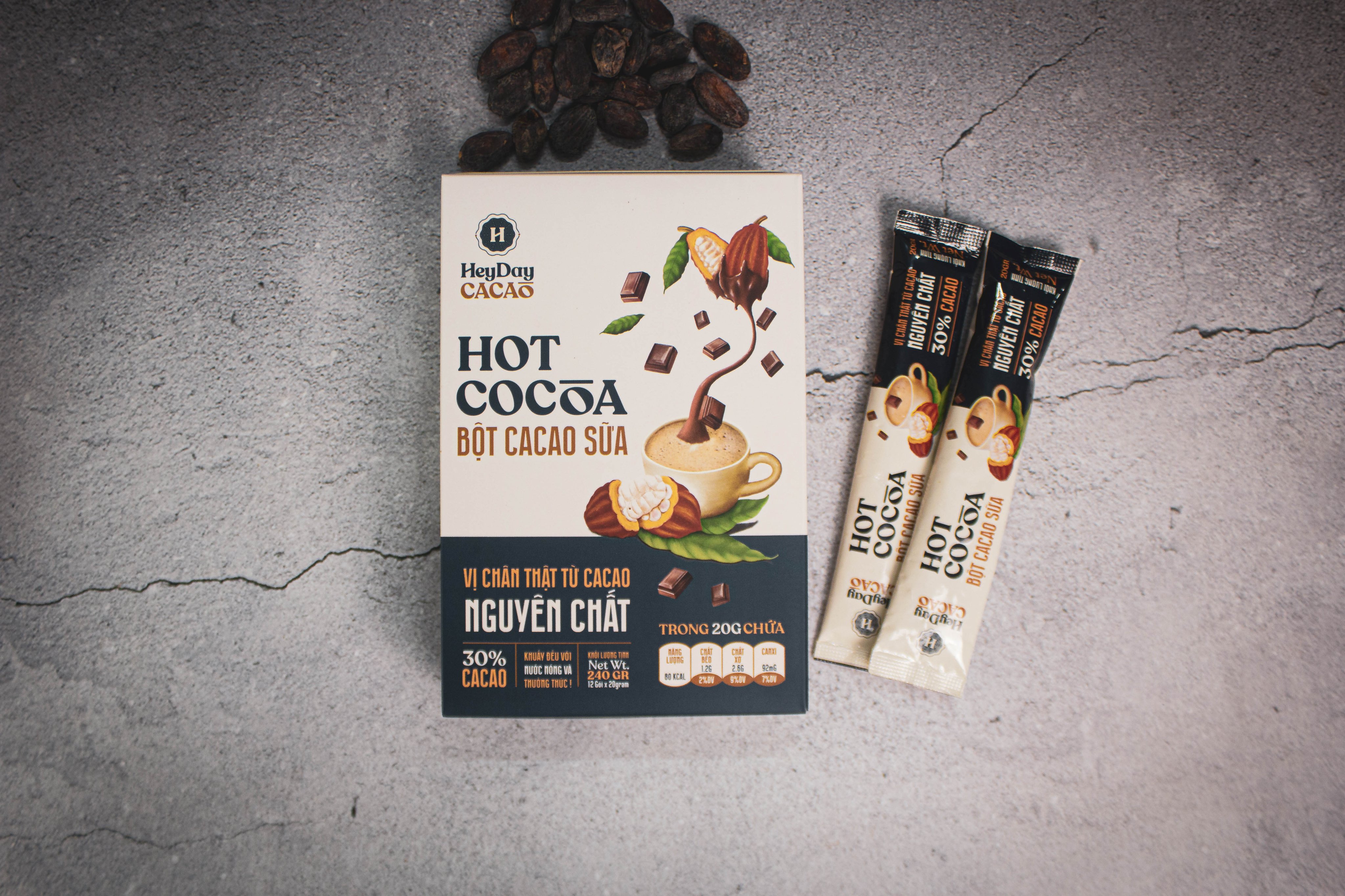 Bột cacao sữa Heyday - Hot Cocoa hộp 12 gói x 20g - Đậm vị chân thật từ cacao nguyên chất