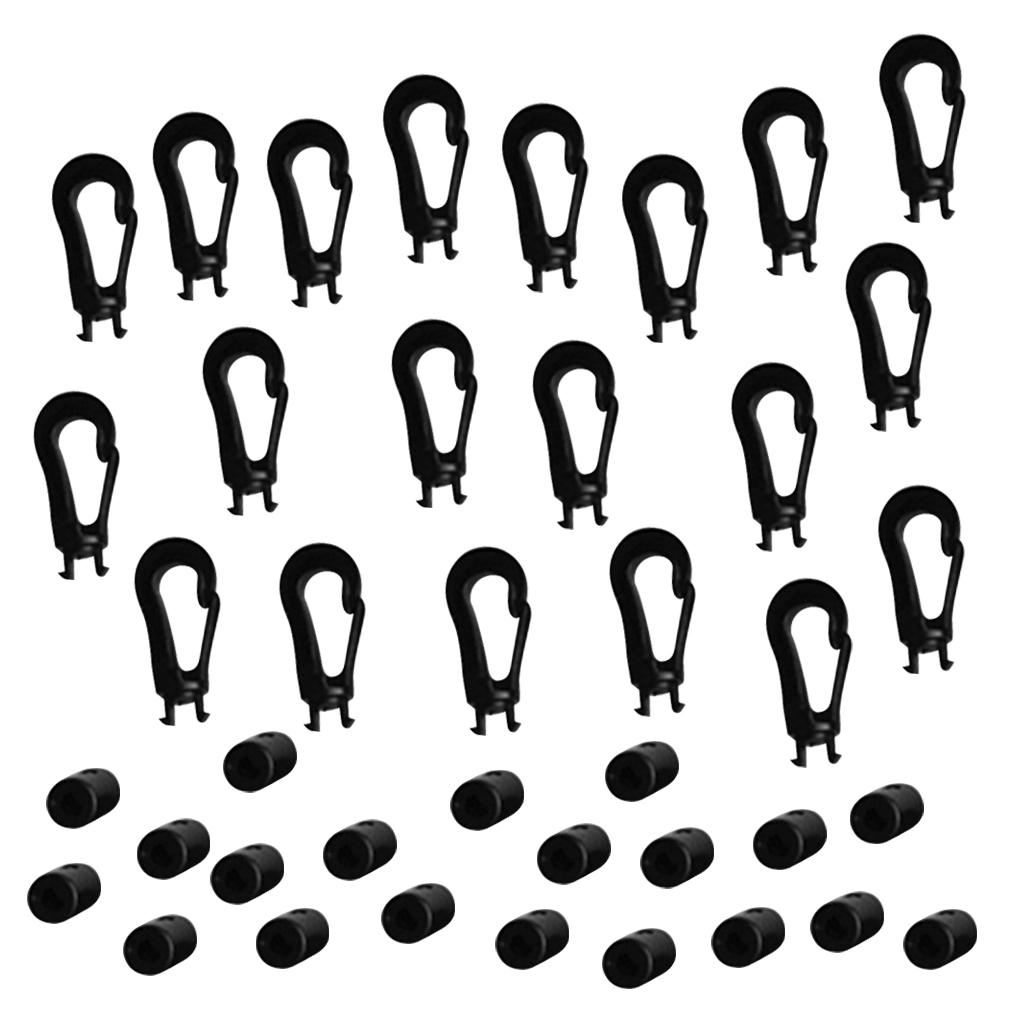 2x20 Pieces Plastic 5mm Shock Bungee Cord Karabiner Hook Elastic Cord Rope End
