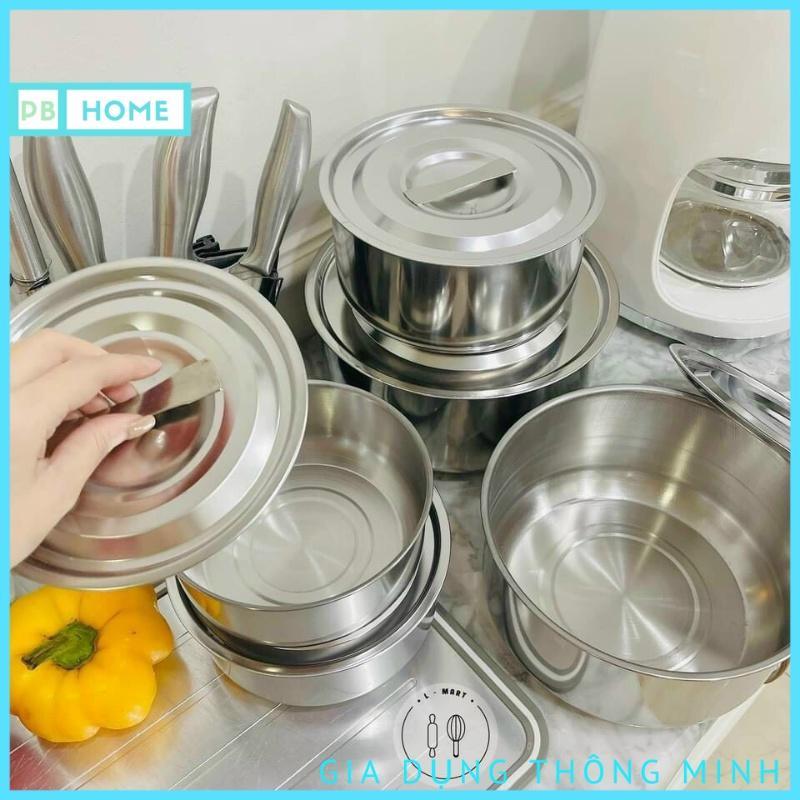 Bộ 5 Thố Inox Không Quai Có Nắp Đậy Đủ Kích Thước Cao Cấp (MY HOME)