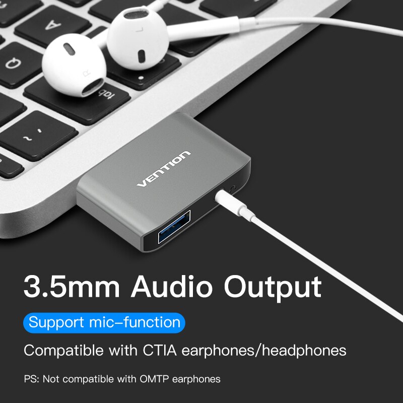 Chuyển đổi Type-C to USB 3.0/Audio 3.5mm chính hãng Vention - CFHH0