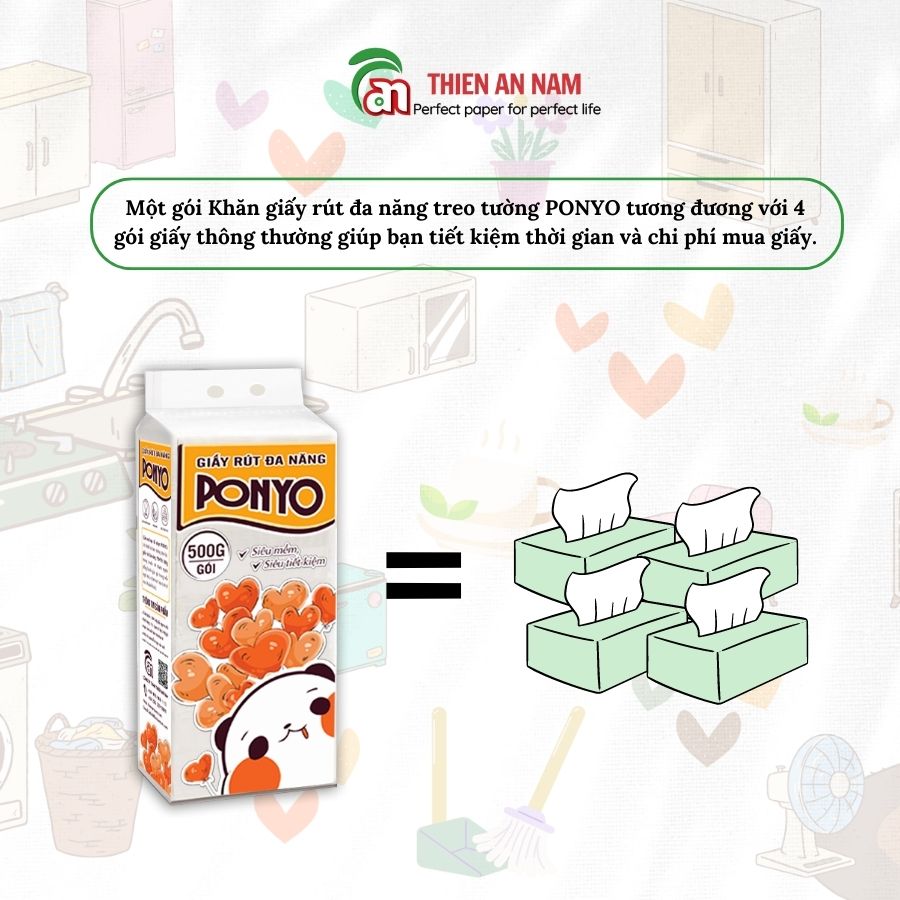 Thùng 6 Gói Khăn Giấy Rút Đa Năng Treo Tường Ponyo 500g