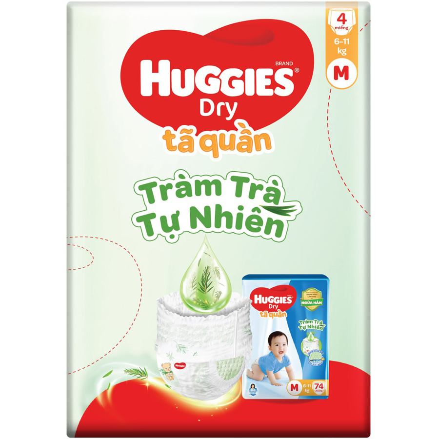 Tã Quần Huggies Dry Tràm Trà Tự Nhiên Size M (4 miếng)