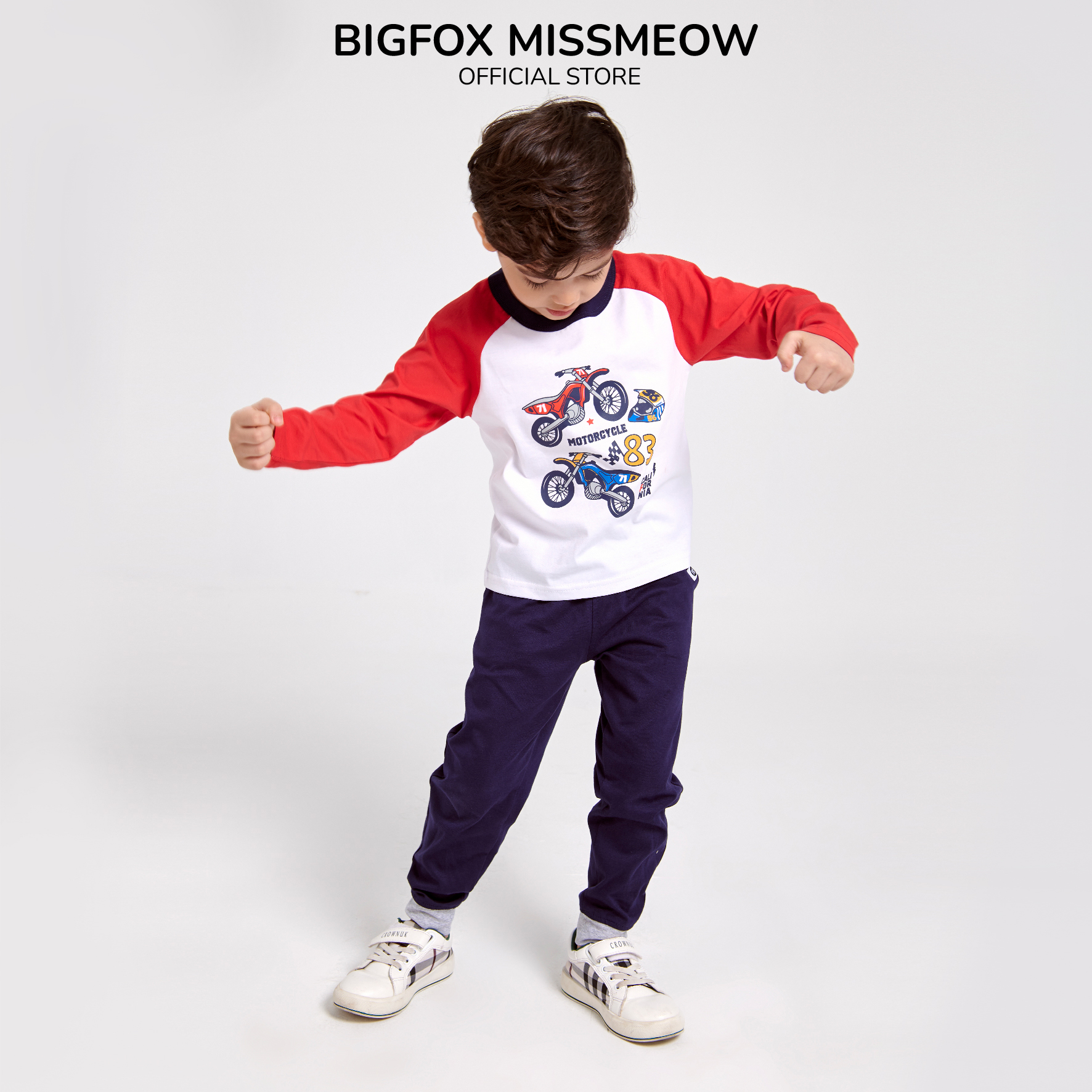 Bộ bé trai BIGFOX - MISS MEOW thu đông, bộ dài tay cho bé phong cách Âu Mỹ hình in motor 10 - 26 kg
