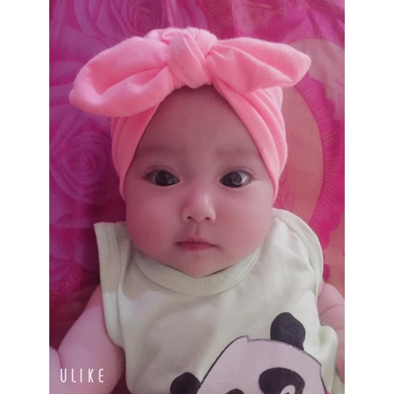 Mũ turban hồng cho bé 4-8 kg