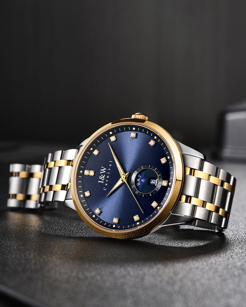 Đồng hồ nam chính hãng I&amp;W Carnival 625G-T2 hàng mới fullbox,kính sapphire,chống xước,chống nước 50m,Bh 24 tháng,máy cơ (automatic),mạ vàng dây thép không gỉ