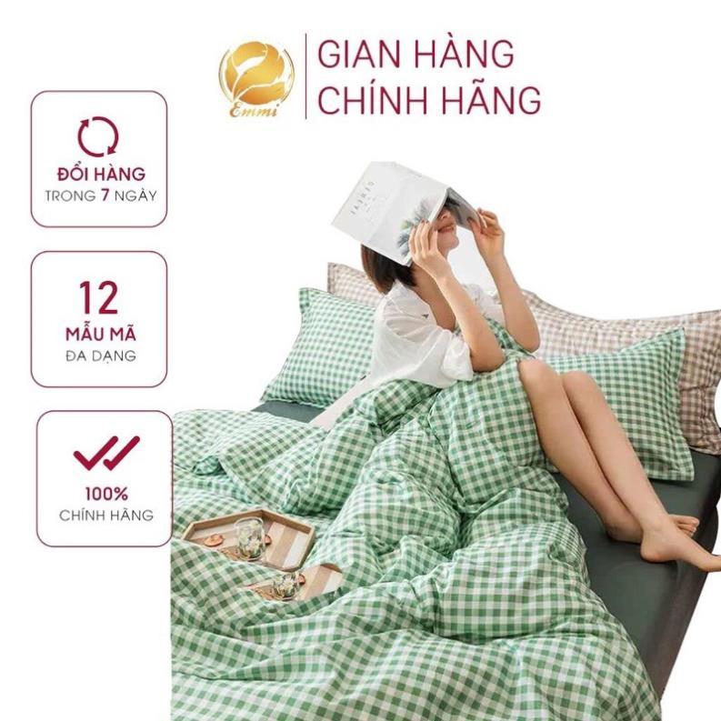 Bộ chăn ga gối , coton poly họa tiết kẻ ô vuông đủ size miễn phí bo chun