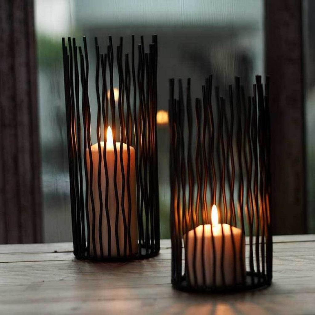Romantic Black Iron Tea Light Candle Holder Candlestick Stand DIY Decor_S
