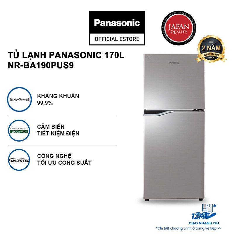 Tủ lạnh Panasonic Kháng Khuẩn 170L NR-BA190PUS9 - Siêu tiết kiệm điện Bộ Cảm biến Econavi - Ngăn Đá Trên - Hàng chính hãng