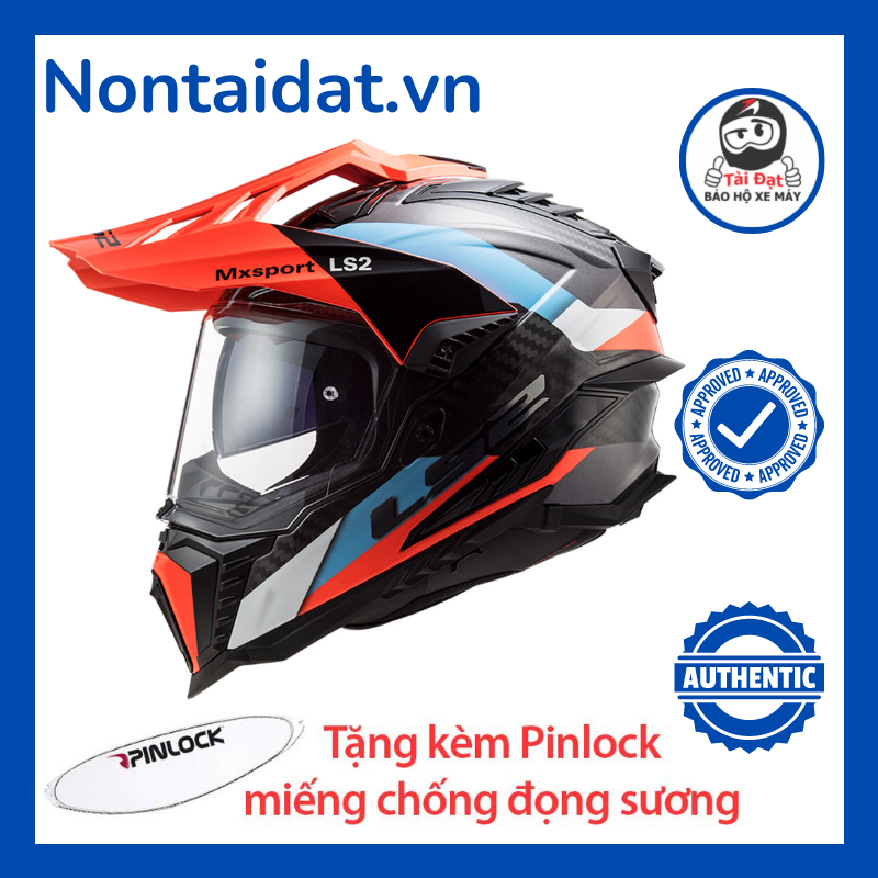 Nón Fullface Duo offroad LS2 MX701 Carbon cao cấp màu Đỏ Xanh