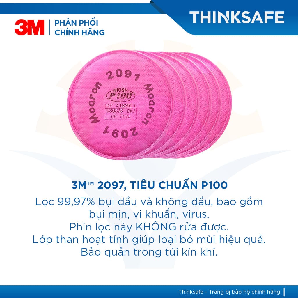 Mặt nạ phòng độc 3M 7502 phin lọc 3M 2091 - Mặt nạ N95 phòng dịch, lọc bụi mịn pm2.5, khói hàn, chống hơi sơn, vi khuẩn