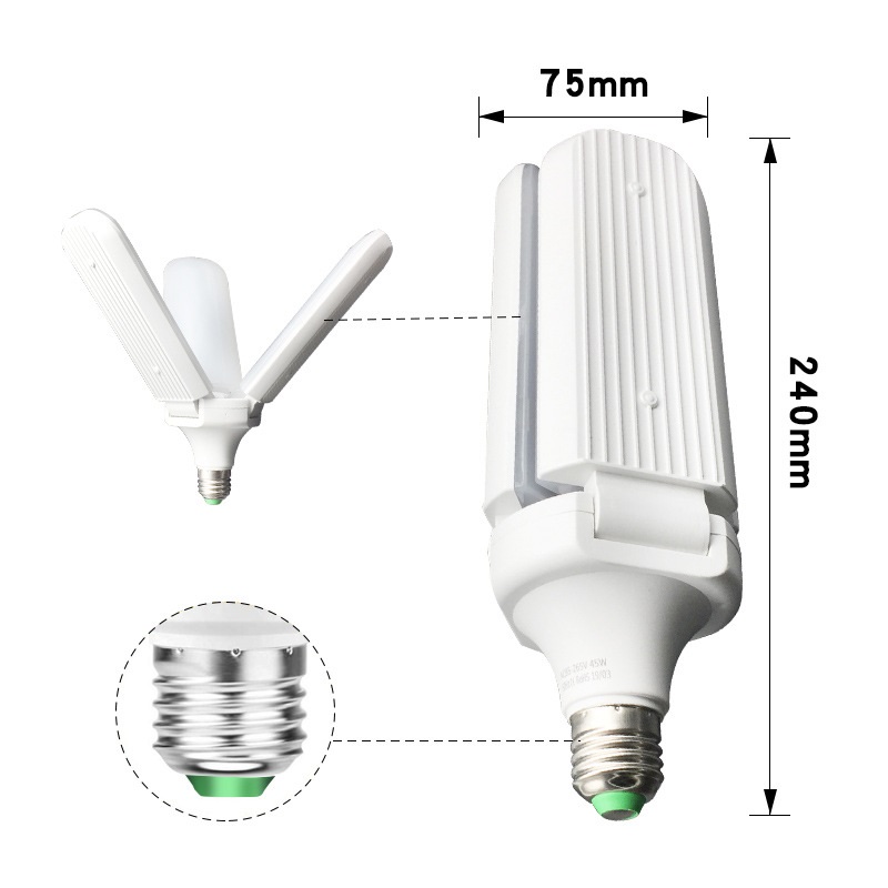 Đèn LED 3 cánh quạt đuôi E27 - hàng chuẩn 45W gồm 3 cánh xếp tùy ý - ánh sáng trắng siêu sáng