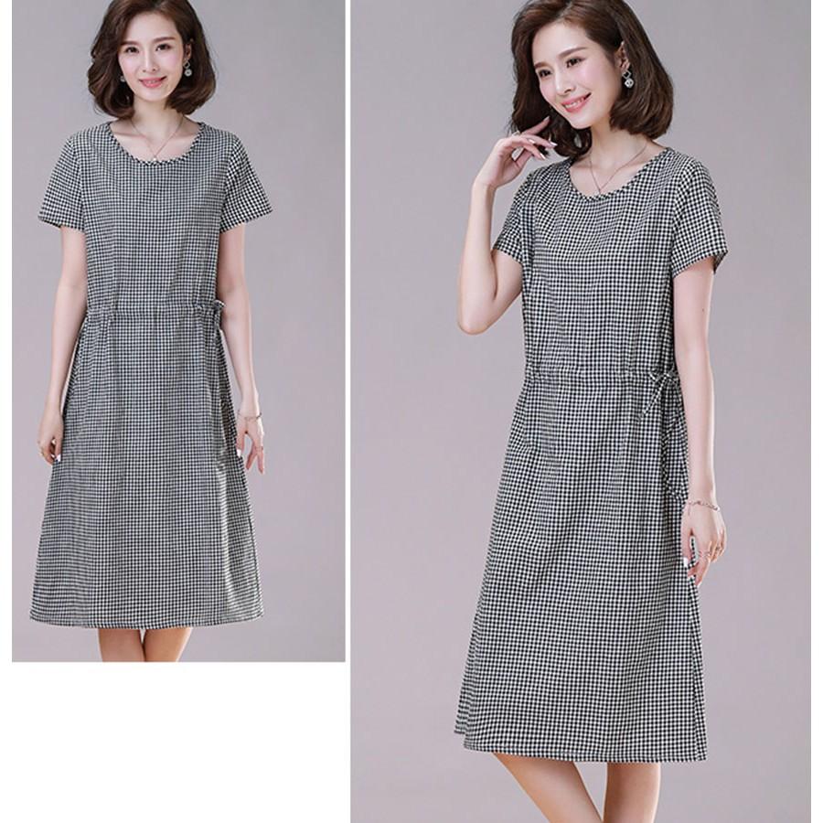 ĐẦM SUÔNG CARO THẮT EO - DS112