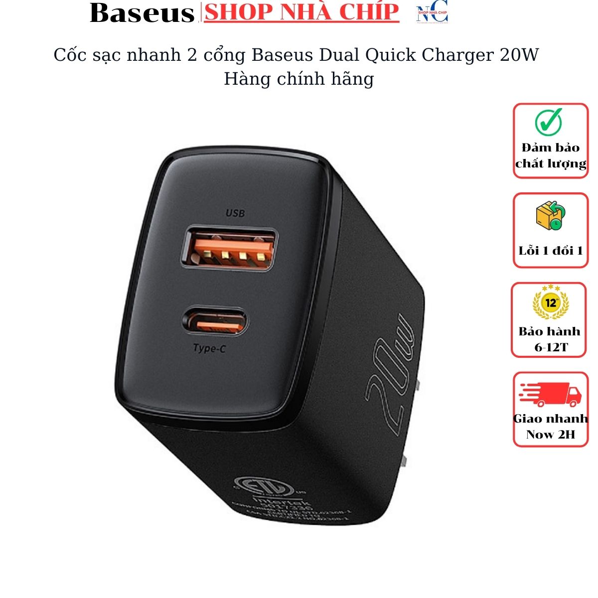 Hình ảnh Cốc sạc nhanh Baseus Dual Quick Charger 20W - Hàng chính hãng