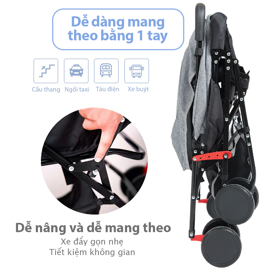 Xe đẩy trẻ em nhỏ gọn - Dễ dàng sử dụng chỉ với 1 tay tiện lợi