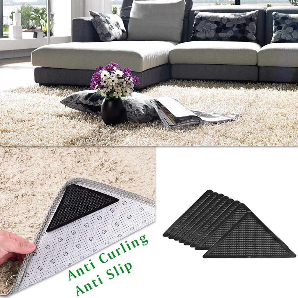8Pcs Area Rug Gripper Pad Non Slip Anti Curling Carpet Mat Tape Self- Adhesive Reusable Wood Floor Stickers ELEN
