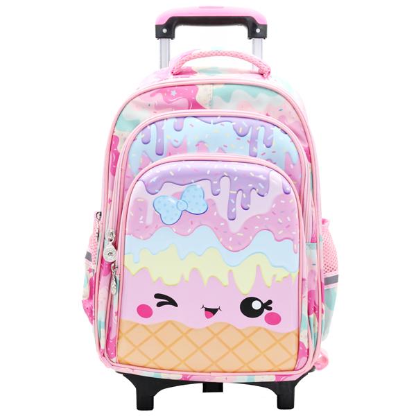 Ba Lô Học Sinh Cần Kéo 3 Ngăn - Hình Kem Mặt Cười - Hong Sheng 2021 - Màu Hồng